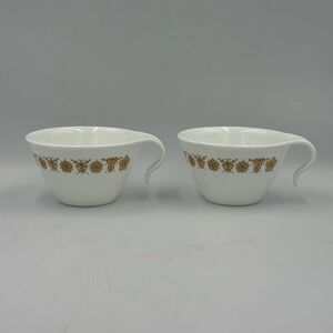 Pair of Vintage Corelle Livingware Butterfly Gold Flat Cups with Hook Handles